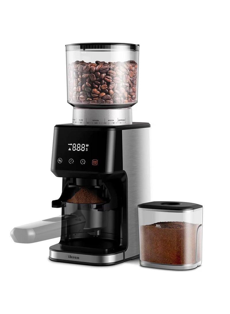 إبسون مطحنة قهوة إسبريسو كهربائية V60 مخروطية الشفرات مع مؤقت دقيق 2.0 - 51 إعداد طحن دقيق للاستخدام المنزلي، مضادة للكهرباء الساكنة، هيكل ستانليس ستيل - Image 1