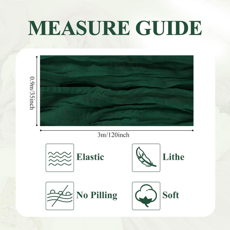 اسيم ASEE'M 6PCS Table Table Runner Cheesecloth 10ft Emerald Green Boho Gauze Fabric Rustic Cheer Commit Runners for Wedding Bridal Shower Party - Image 2