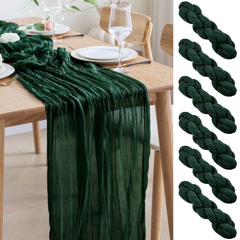اسيم ASEE'M 6PCS Table Table Runner Cheesecloth 10ft Emerald Green Boho Gauze Fabric Rustic Cheer Commit Runners for Wedding Bridal Shower Party - Image 1
