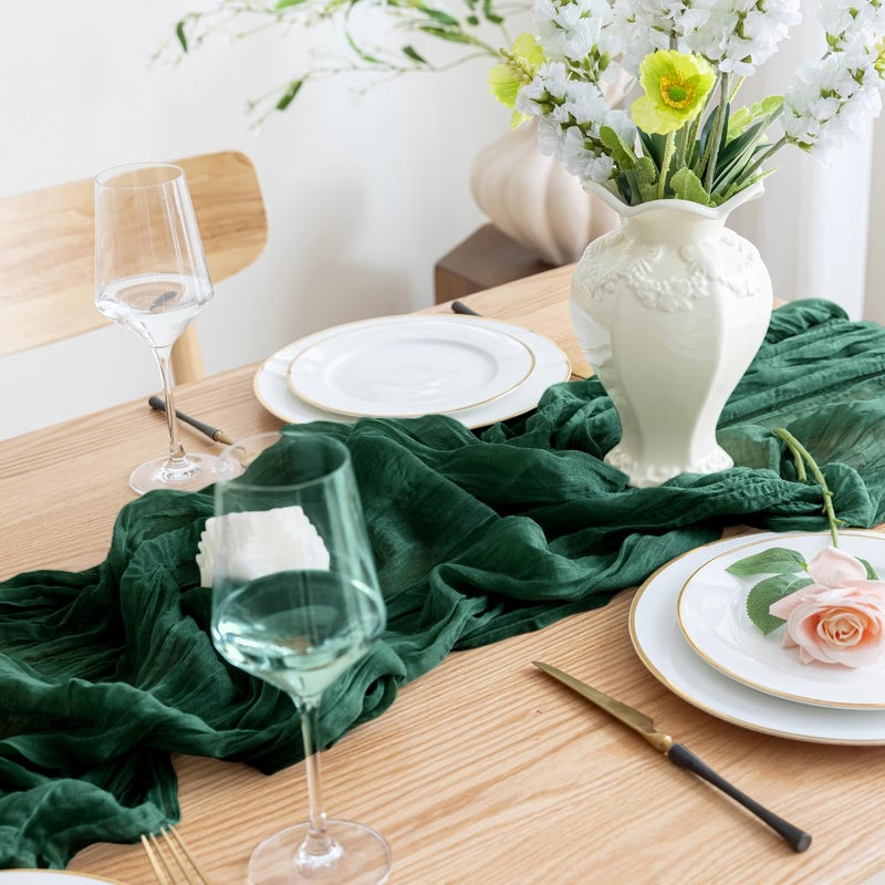 اسيم ASEE'M 6PCS Table Table Runner Cheesecloth 10ft Emerald Green Boho Gauze Fabric Rustic Cheer Commit Runners for Wedding Bridal Shower Party - Image 5