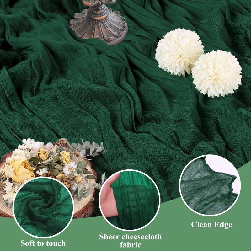 اسيم ASEE'M 6PCS Table Table Runner Cheesecloth 10ft Emerald Green Boho Gauze Fabric Rustic Cheer Commit Runners for Wedding Bridal Shower Party - Image 3