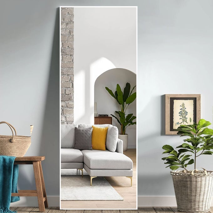 59X20 FULL LENGTH MIRROR FLOOR MIRROR WITH STANDING HOLDER BEDROOM DRESSING MIRROR STANDING HANGING OR LEANING AGAINST WALL WHITE