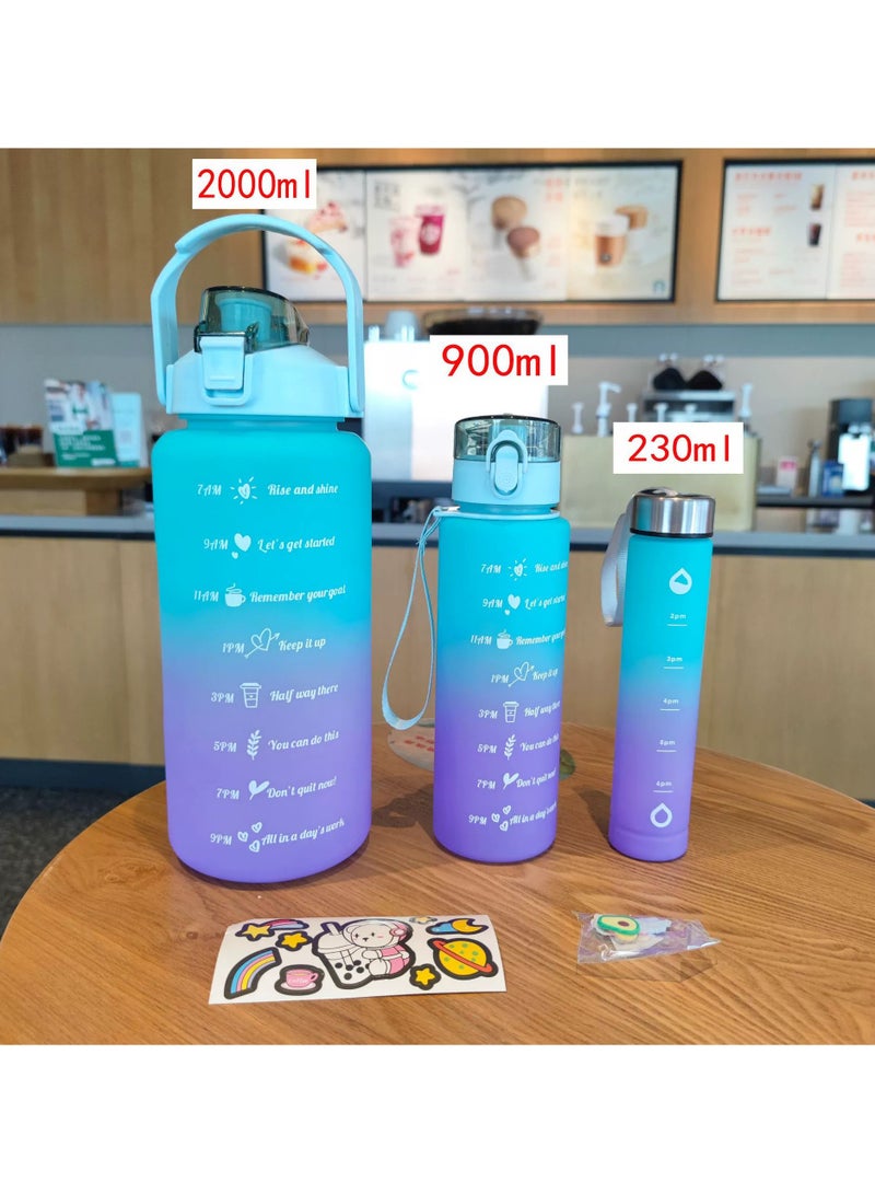 Bukela 3pcs Gradient Sports Water Bottles with Straws, BPA-Free Plastic, Motivational Phrases, Leakproof & Portable - Perfect for Running & Hydration Tracking, Available in 3 Sizes - Image 1