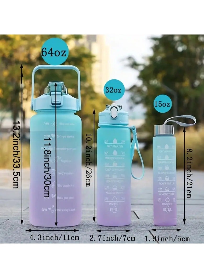 Bukela 3pcs Gradient Sports Water Bottles with Straws, BPA-Free Plastic, Motivational Phrases, Leakproof & Portable - Perfect for Running & Hydration Tracking, Available in 3 Sizes - Image 2