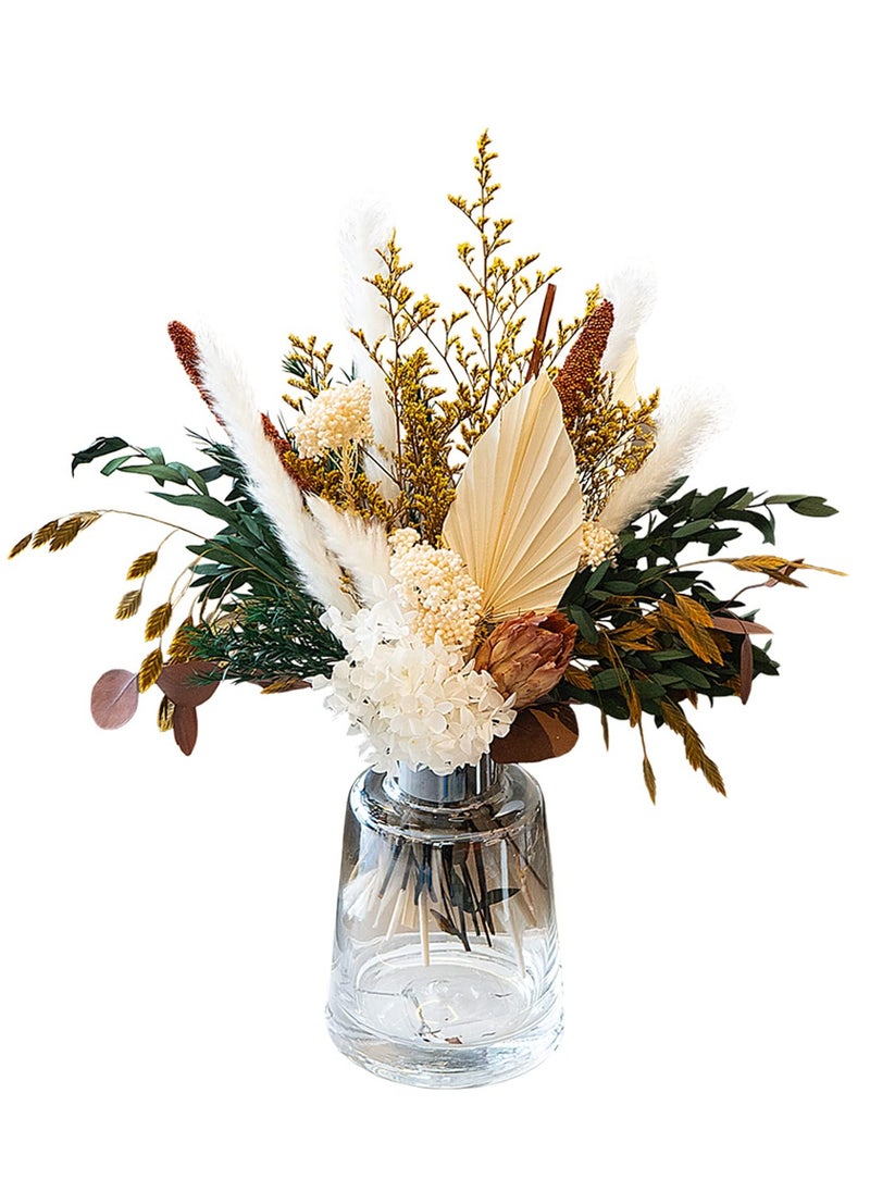 KASTWAVE Natural Dried Flower Bouquet Mix - Protea Repens, Hydrangea, Eucalyptus, Palm, Millet, Limonium, Pampas Grass for Home & Wedding Decor  - Image 1