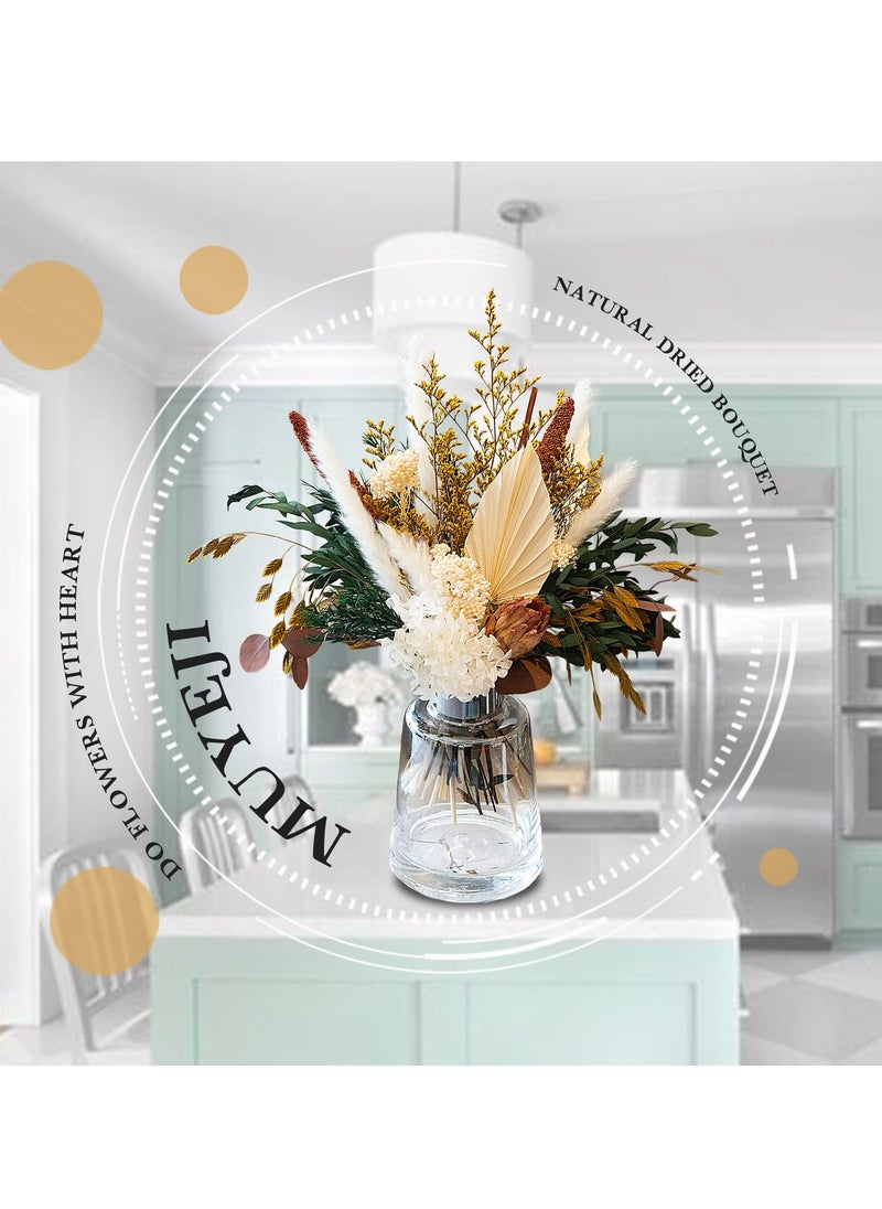 KASTWAVE Natural Dried Flower Bouquet Mix - Protea Repens, Hydrangea, Eucalyptus, Palm, Millet, Limonium, Pampas Grass for Home & Wedding Decor  - Image 3