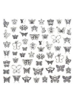 JIALEEY Butterfly Charms Beads Necklace Pendants Diy For Jewelry Making And Crafting 60 Pcs Tibetan Silver Plated Butterfly Charm  - Image 1