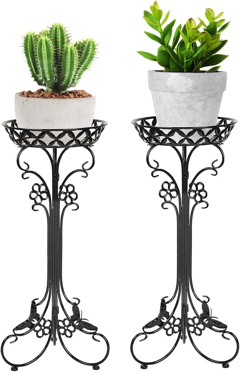 Sungmor Lightweight Metal Flower Pot Stands - 2 Pack 29.7 Inches Tall Black Plant Stand - Rustproof Potted Plant Holder Container Support - Indoor & Outdoor Elegant Corner Decorative Display Rack - Image 2