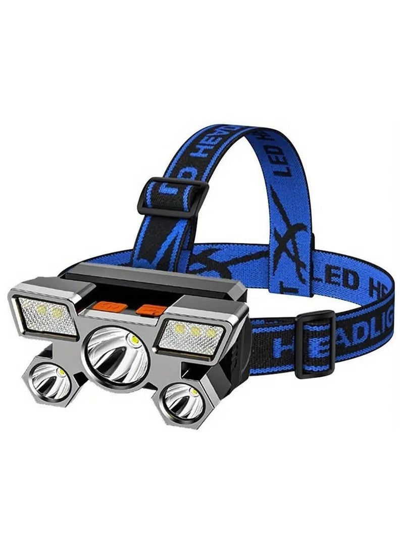 RACO RACO 5 LED Headlight Strong Light Long-Range USB Rechargeable Head-Mounted Miner's Lamp Outdoor for Farmers, Fishing, Camping, Hiking, Trekking, Cycling - Image 1