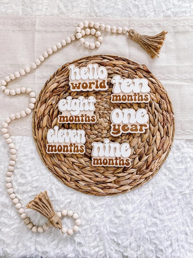 Haoser 13-Piece Baby Monthly Milestone Markers – 3D Engraved Wood Plaque Set – Newborn Photo Props – Baby’s First Year Age Signs – Maple Wood Shower Gift – 4.25" x 3" - Image 5
