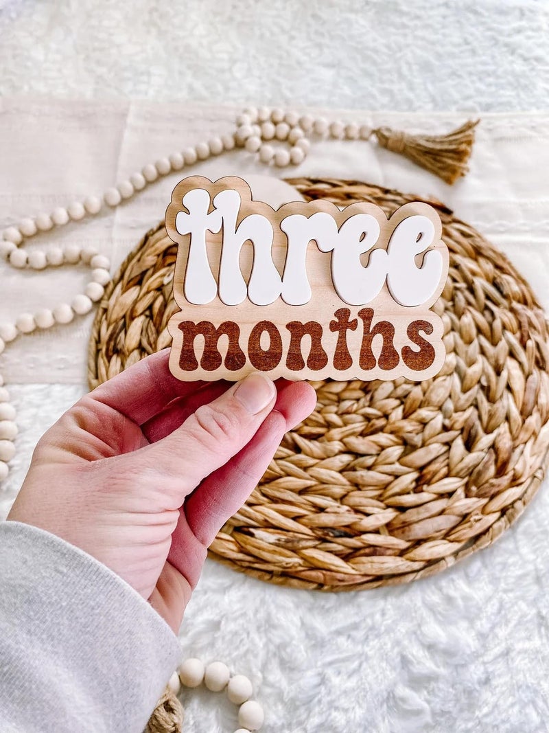 Haoser 13-Piece Baby Monthly Milestone Markers – 3D Engraved Wood Plaque Set – Newborn Photo Props – Baby’s First Year Age Signs – Maple Wood Shower Gift – 4.25" x 3" - Image 2