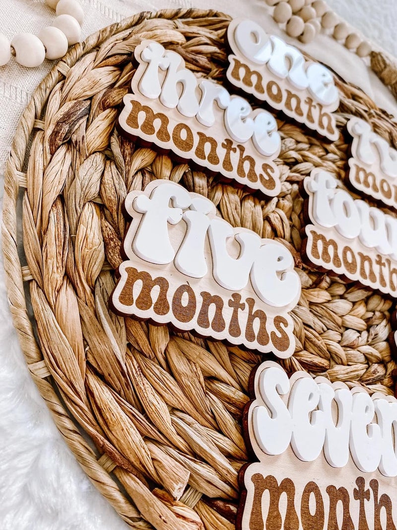 Haoser 13-Piece Baby Monthly Milestone Markers – 3D Engraved Wood Plaque Set – Newborn Photo Props – Baby’s First Year Age Signs – Maple Wood Shower Gift – 4.25" x 3" - Image 3