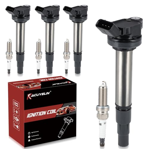 KacuYelin UF596 Ignition Coil Pack Iridium Spark Plugs Compatible with Toyota Corolla Matrix Prius Prius PlugIn Prius V Lexus CT200h Scion xD 18L L4 20082015 UF596 Coil Pack Sets of 4 - Image 1
