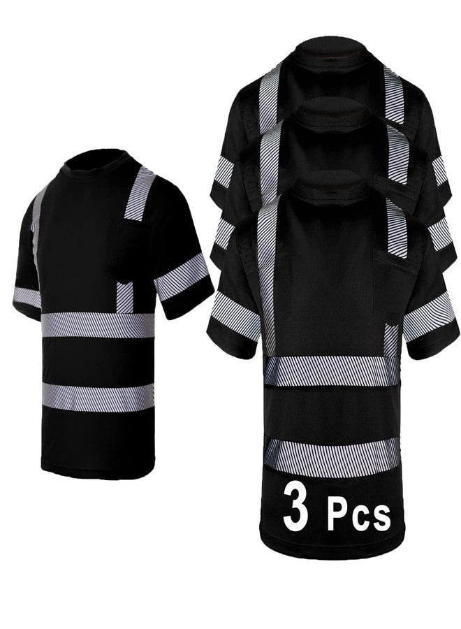 FONIRRA 3 Pcs Hi Vis Safety T Shirt for Men Reflective High Visibility Short Sleeves Work Shirt, 3pcs-black, M - Image 1