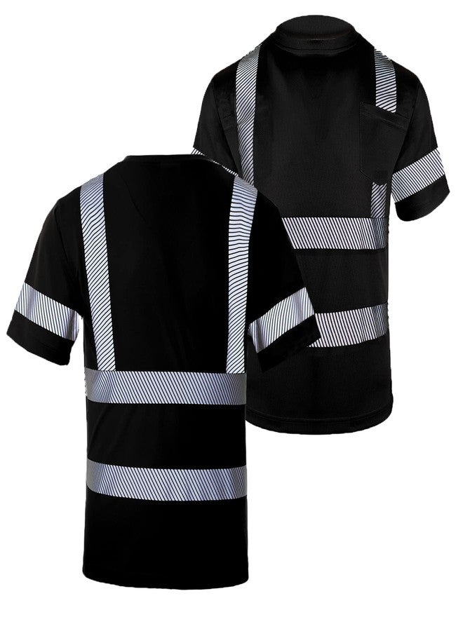 FONIRRA 3 Pcs Hi Vis Safety T Shirt for Men Reflective High Visibility Short Sleeves Work Shirt, 3pcs-black, M - Image 2