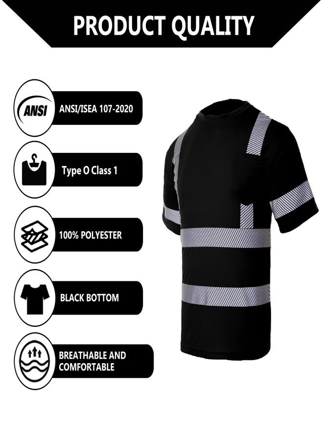 FONIRRA 3 Pcs Hi Vis Safety T Shirt for Men Reflective High Visibility Short Sleeves Work Shirt, 3pcs-black, M - Image 5