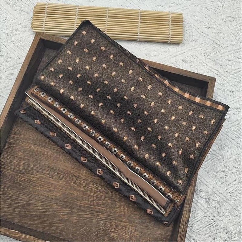 No 3 Brown Pocket Squares For Men 6 Pack 23cm Formal Suit Handkerchief Dress Accessories - Image 4