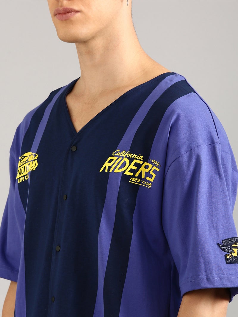 جوفن تيشيرت رجالي قطن خالص كبير الحجم بطبعة بنفسجي وكحلي - Image 5