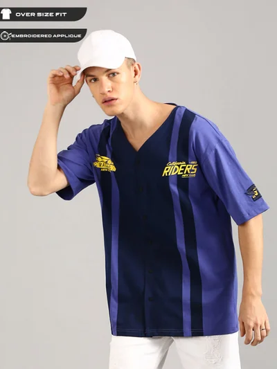 Joven Men Violet and Navy Printed Pure Cotton Oversized T-Shirt