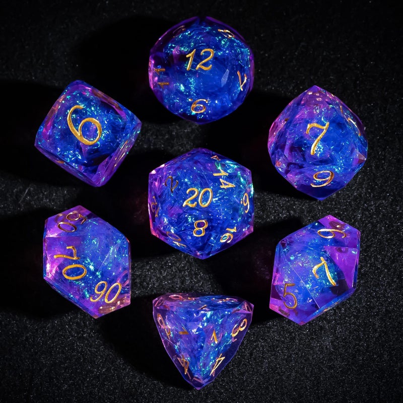 CRITALLIC 7PCS DND Dice SetTransparent Sharp Edge Dice Set DD RPG Polyhedral Diefor Dungeons and Dragons TTRPG Games Roleplaying Gamewith Gift BoxGalaxy Purple - Image 3