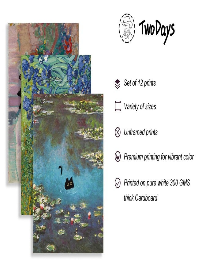 TwoDays Vintage Black Cat Room Decor, Funny Cats in Famous Painting, Monet Van Gogh Matisse Wall Art Prints for Bathroom Bedroom Aesthetic (Multi Sizes, Set of 12, 8" X 10" Largest, UNFRAMED) - Image 3