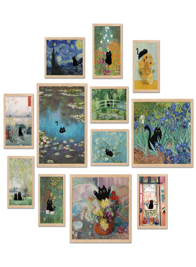TwoDays Vintage Black Cat Room Decor, Funny Cats in Famous Painting, Monet Van Gogh Matisse Wall Art Prints for Bathroom Bedroom Aesthetic (Multi Sizes, Set of 12, 8" X 10" Largest, UNFRAMED) - Image 1