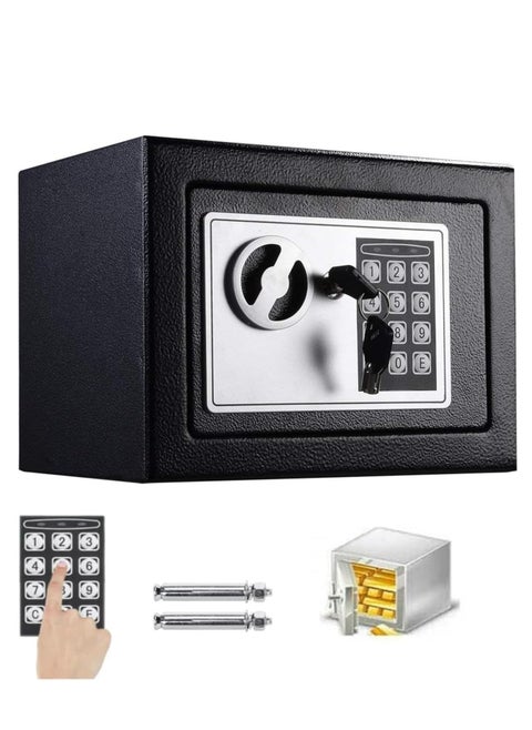 Compact Electronic Safe with Dual Locking System - Secure Storage for Money, Jewelry, Documents, and Valuables - Fireproof Security Box for Home, Office, or Hotel (Black) 27X22x23 cm