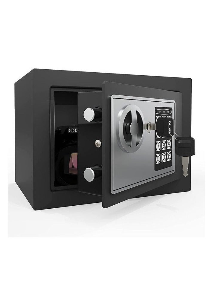 خزنة رقمية إلكترنية أسود/فضي, خزنة إلكترونية مدمجة مع نظام قفل مزدوج - تخزين آمن للأموال والمجوهرات والمستندات والاشياء الثمينة - صندوق أمان مقاوم للحريق للمنزل أو المكتب أو الفندق (أسود) 28X23x23 سم - Image 2