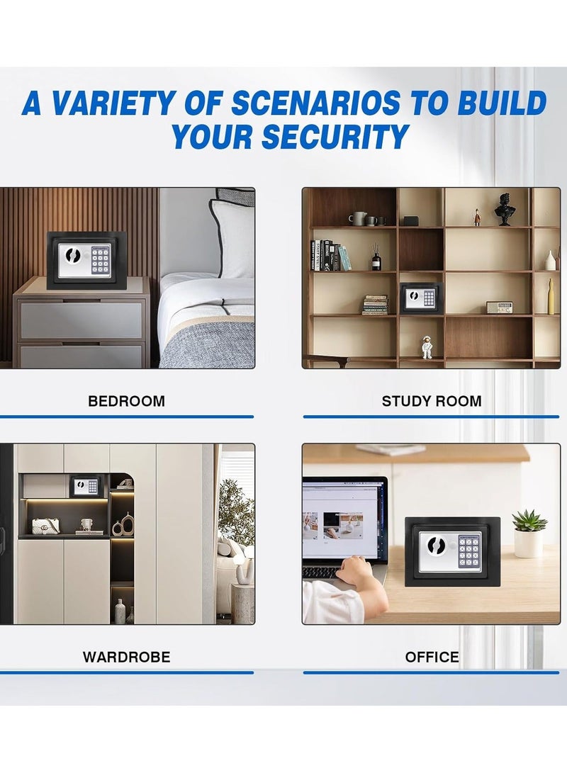 خزنة رقمية إلكترنية أسود/فضي, خزنة إلكترونية مدمجة مع نظام قفل مزدوج - تخزين آمن للأموال والمجوهرات والمستندات والاشياء الثمينة - صندوق أمان مقاوم للحريق للمنزل أو المكتب أو الفندق (أسود) 28X23x23 سم - Image 4