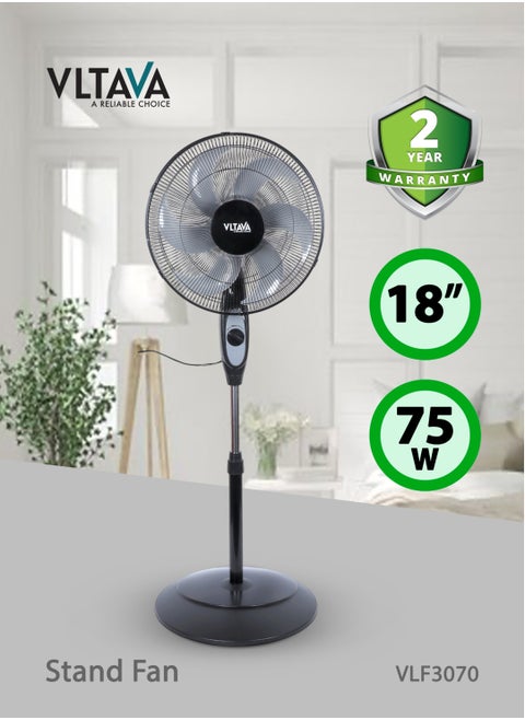 Vltava Stand Fan 75w With High-Performance – Adjustable Height, Silent Motor & 6-Blade Strong Airflow - VLF3070