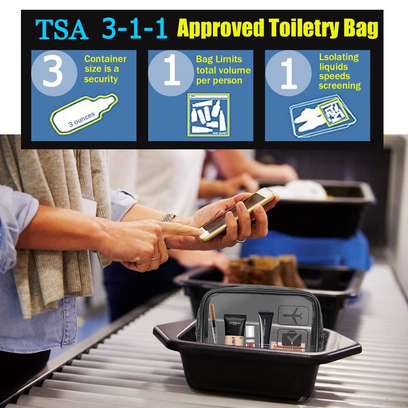 مودنج كونج جيان حقيبة أدوات الزينة المعتمدة من Modengkongjian Tsa 3 قطع حقائب أدوات الزينة الشفافة بحجم ربع لتر حقيبة مستحضرات التجميل للسفر للنساء والرجال تحمل حقيبة متوافقة مع خطوط الطيران في المطار (أسود) - Image 2