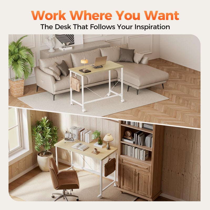Mericonia Rolling Computer Desk with Wheels, Gaming Desk for Small Spaces, Modern Simple Style Table for Home Office, Study Writing Table - Image 2