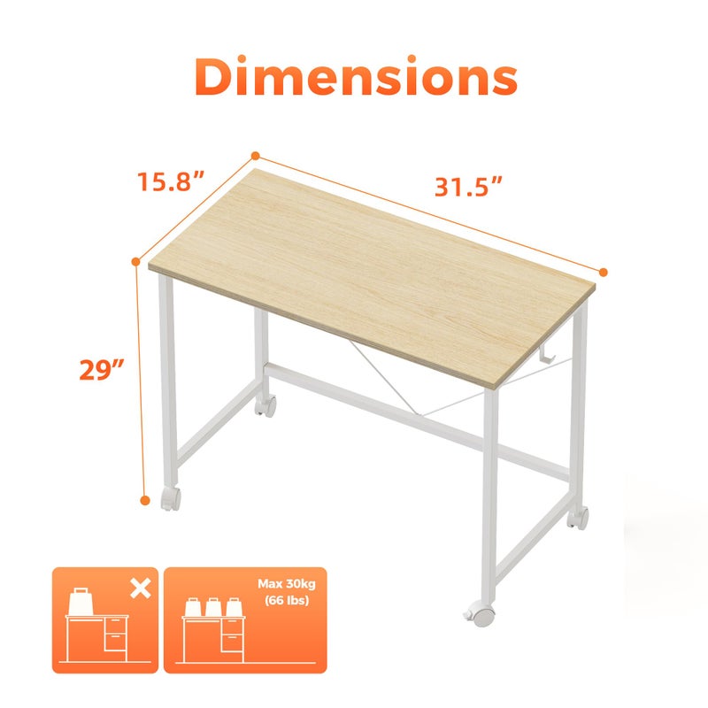 Mericonia Rolling Computer Desk with Wheels, Gaming Desk for Small Spaces, Modern Simple Style Table for Home Office, Study Writing Table - Image 5