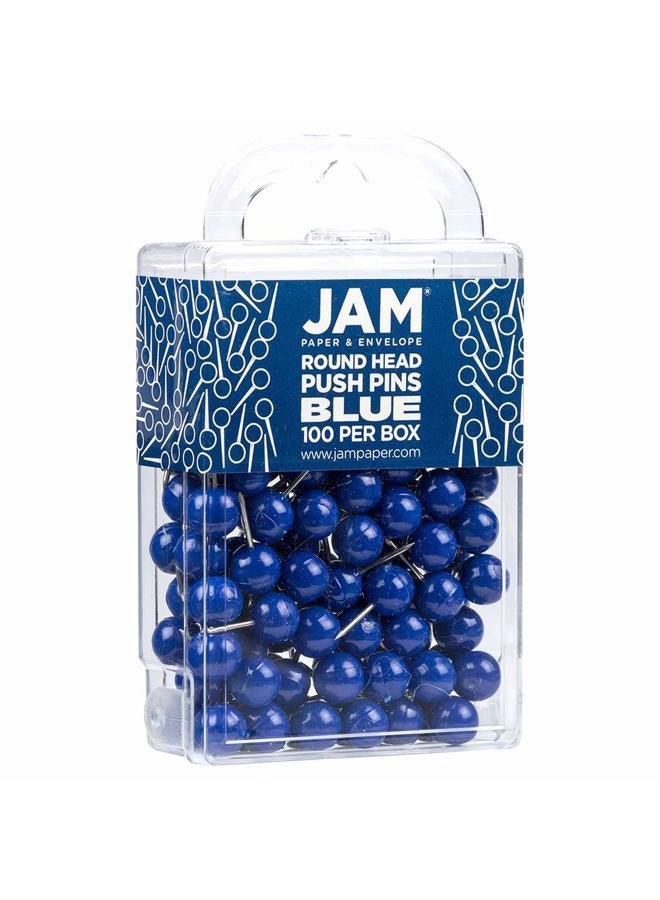 JAM PAPER Colorful Push Pins - Round Head Map Thumb Tacks - Blue Pushpins - 100/Pack - Image 2