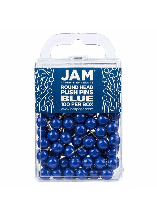 JAM PAPER Colorful Push Pins - Round Head Map Thumb Tacks - Blue Pushpins - 100/Pack - Image 1