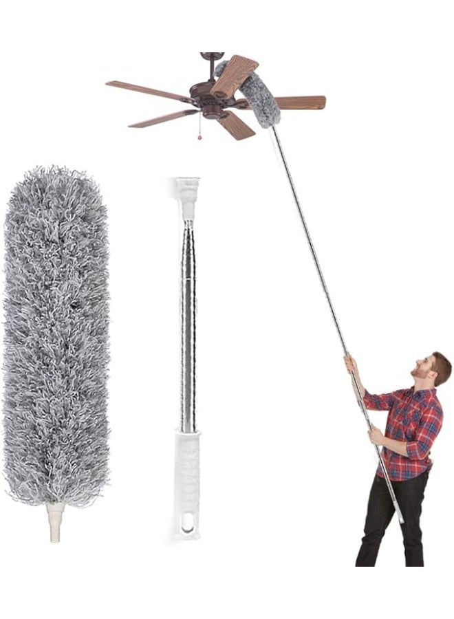 Feather Duster with Extra-Long Extendable Telescopic Pole – 100 Inches Microfiber Duster with Washable Bendable Head – Ideal for Cleaning High Ceiling Fans, Blinds, Furniture, Cobwebs, and Cars - Image 1