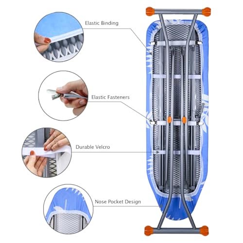 SheeChung Ironing Board Cover and Pad for Extra Wide 18" x 49" Ironing Boards,Premium Heavy Duty 3-Layer Silicone Coated Cover with 2mm Foam and 4mm Felt,Resists Scorching and Staining - Image 3