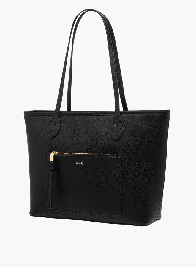 MISSY Monogram Print Tote Bag with Double Handles and Zip Closure