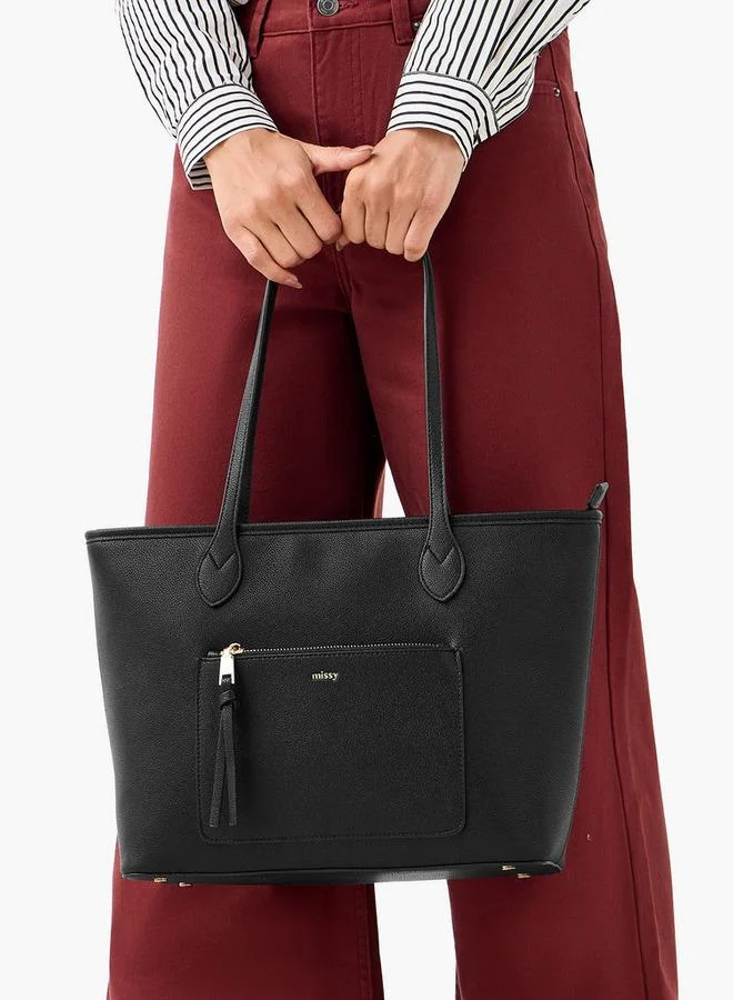 Missy Monogram Print Tote Bag with Double Handles and Zip Closure