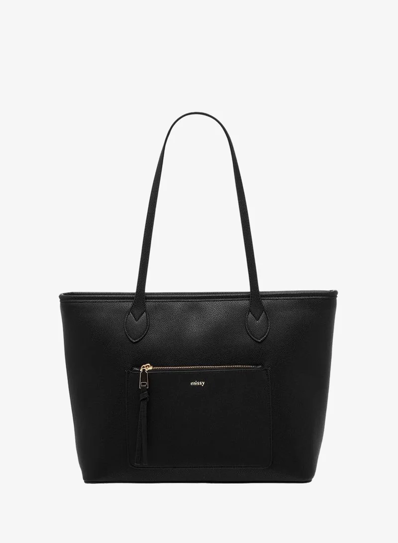 Missy Monogram Print Tote Bag with Double Handles and Zip Closure