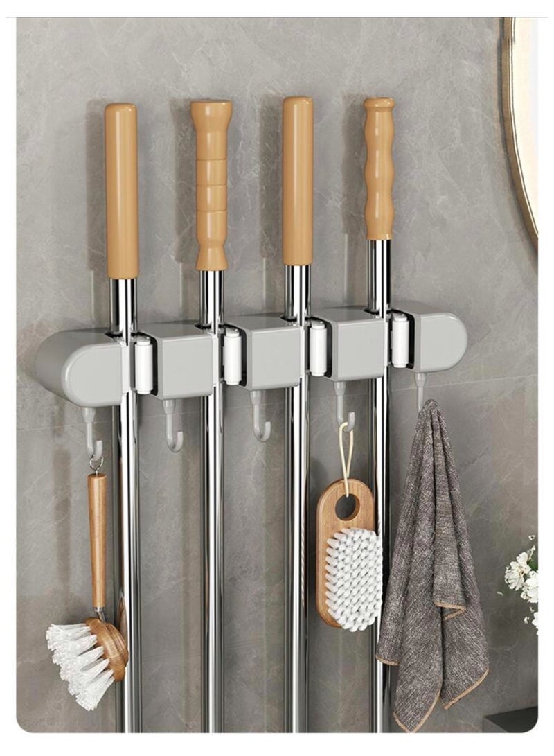 Wall Mounted Mop and Broom Holder with 5 Hooks for Organizing Cleaning Tools - Image 3