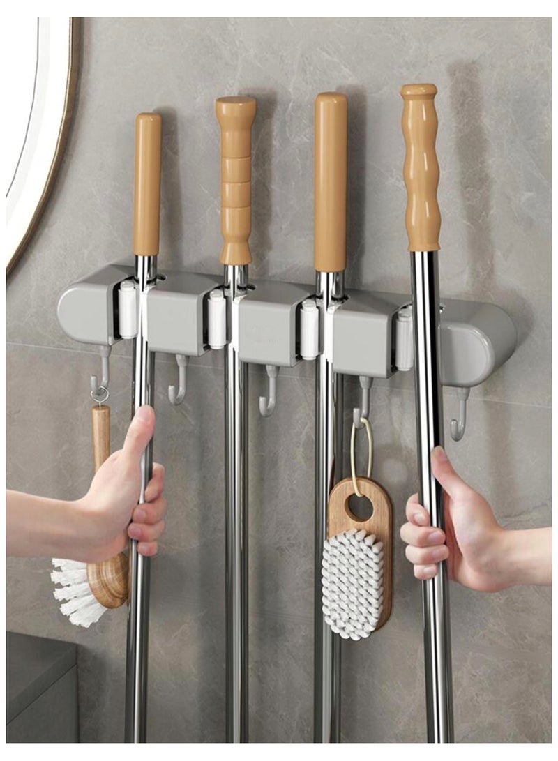 Wall Mounted Mop and Broom Holder with 5 Hooks for Organizing Cleaning Tools - Image 5