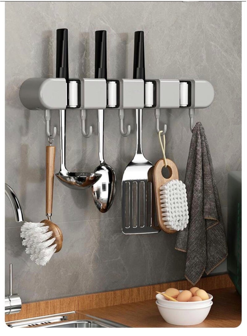 Wall Mounted Mop and Broom Holder with 5 Hooks for Organizing Cleaning Tools - Image 1