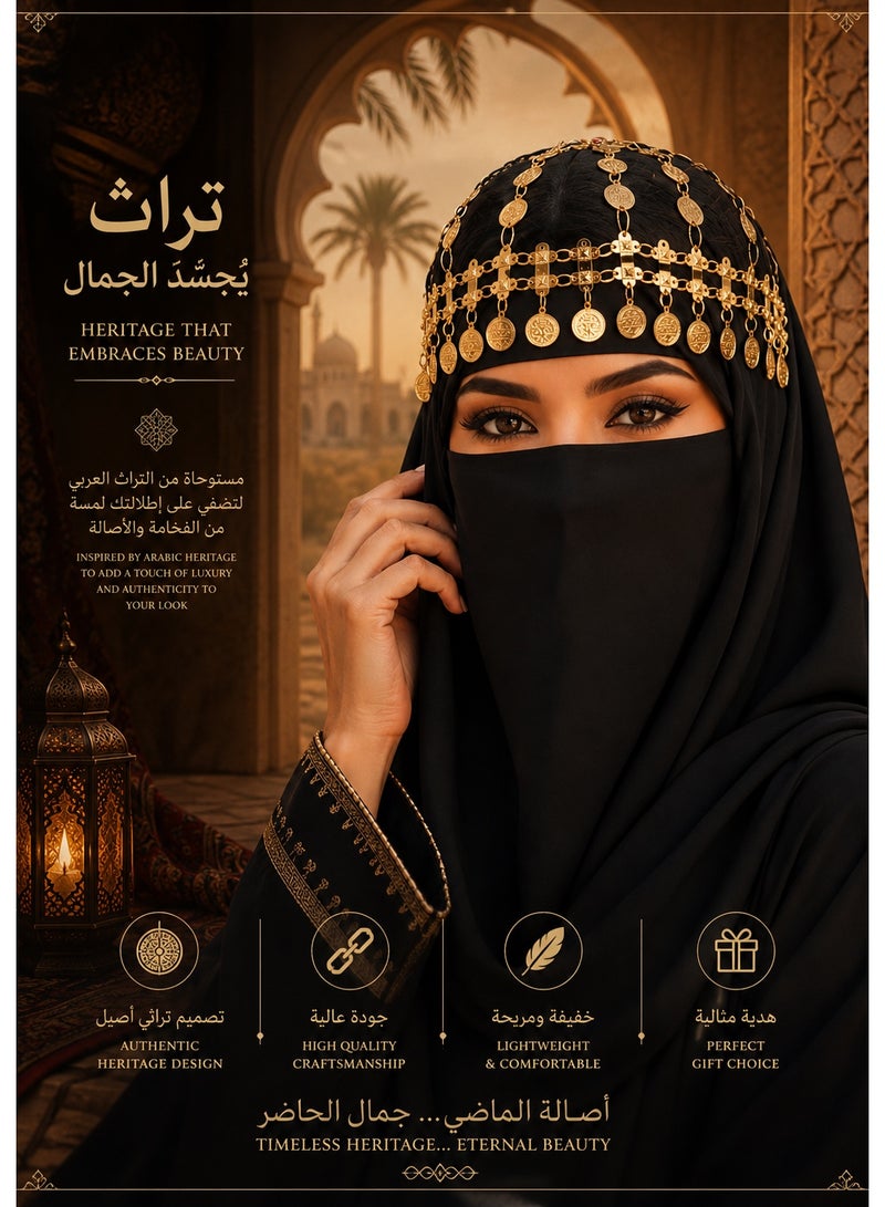 JILDAAN Luxury Gold Coin Hama Set Hijab Head jwellery | Traditional Arabic Bridal & Eid Hair Jewelry. - Image 2