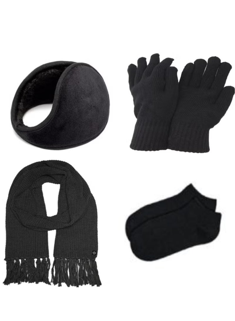 Generic Set Of 4 Winter Gloves, Socks, Shawl And Earmuff Black For Men And Women