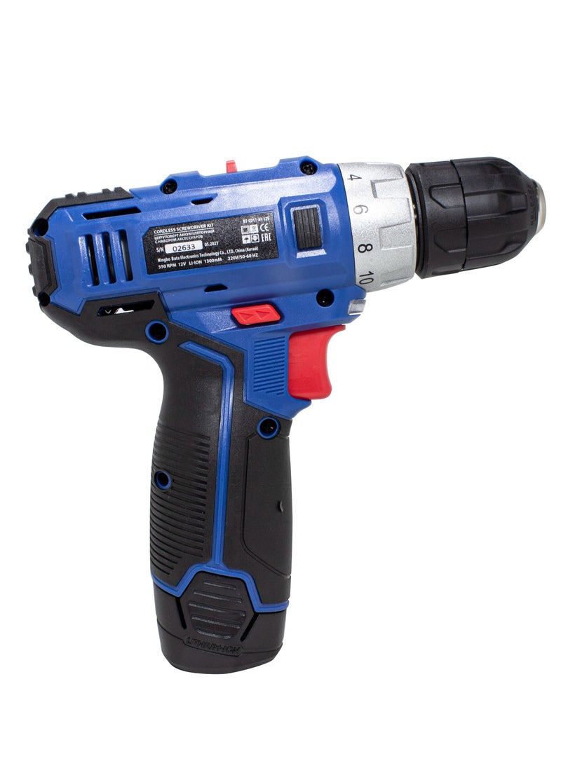 ROCKFORCE - ROCKFORCE Drill Machine with Tool Box 12V Includes 1300 mAh Batteries, Drill Bits, Drills, Bit Holder and Charging Indicator | Electric Screwdriver Set 17 pcs in a Plastic Case - Image 1