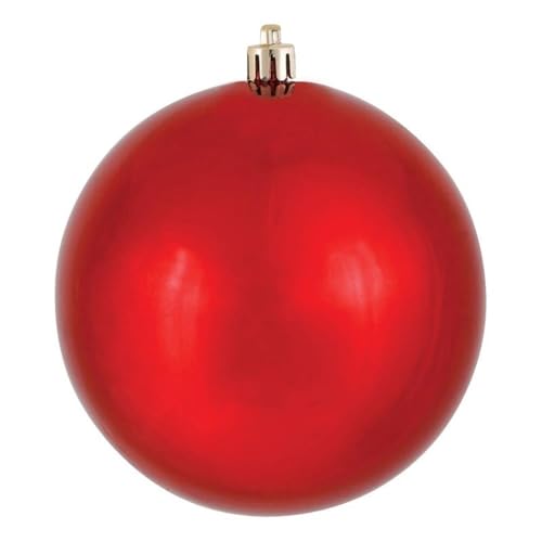 Vickerman Drilled UV Shiny Ball Ornaments, 6-Inch, Red, 4-Pack - Image 4