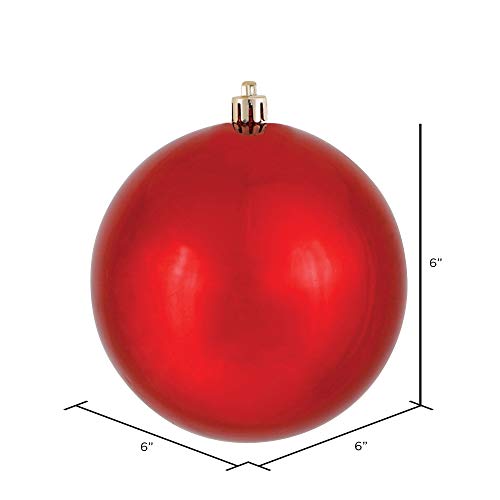 Vickerman Drilled UV Shiny Ball Ornaments, 6-Inch, Red, 4-Pack - Image 3