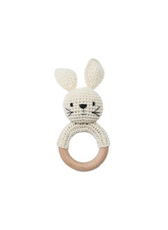 Baby Soothing Teething Toy Handmade Wooden Wool Yarn Hook Rattles Customizable Logo Baby Soothing Teether Toy Hand Shake Bell-Color:Smiling Rabbit-Specifications:Rattle