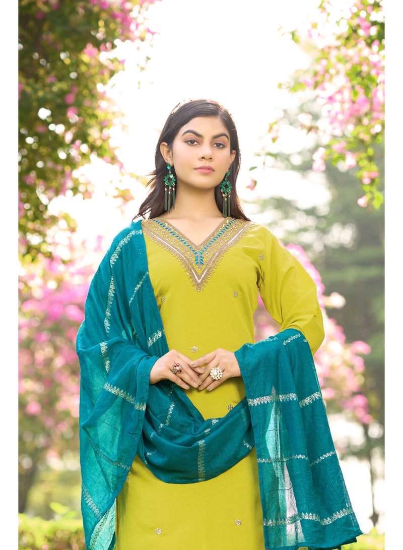 VISHVA CREATION Lime Embroidered Kurta Suit Set for Women - Image 5